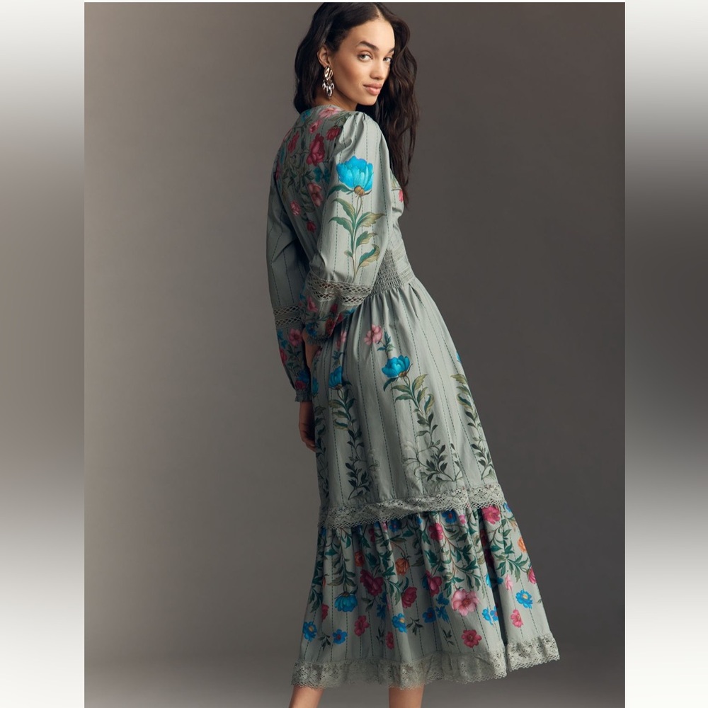 Anthropologie Floral Button Front Midi Dress - Picture 3 of 6